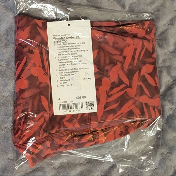 NWT Lululemon Sz4 Spray Leaf Fireside Red Wunder Under HR Tight 25in - Picture 4 of 10